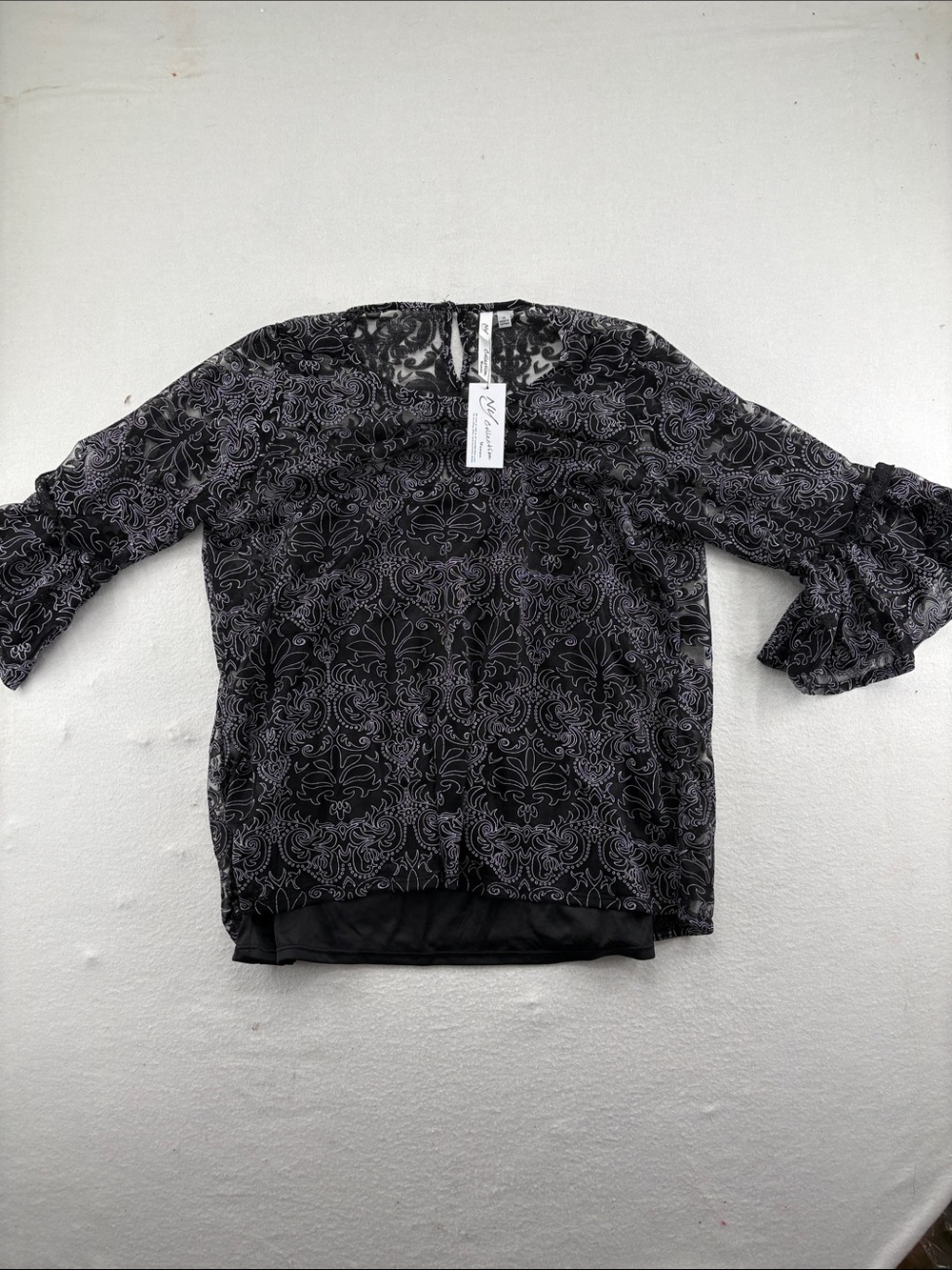 NEW! NY Collection Women’s Black Paisley Sheer Blouse - size XL